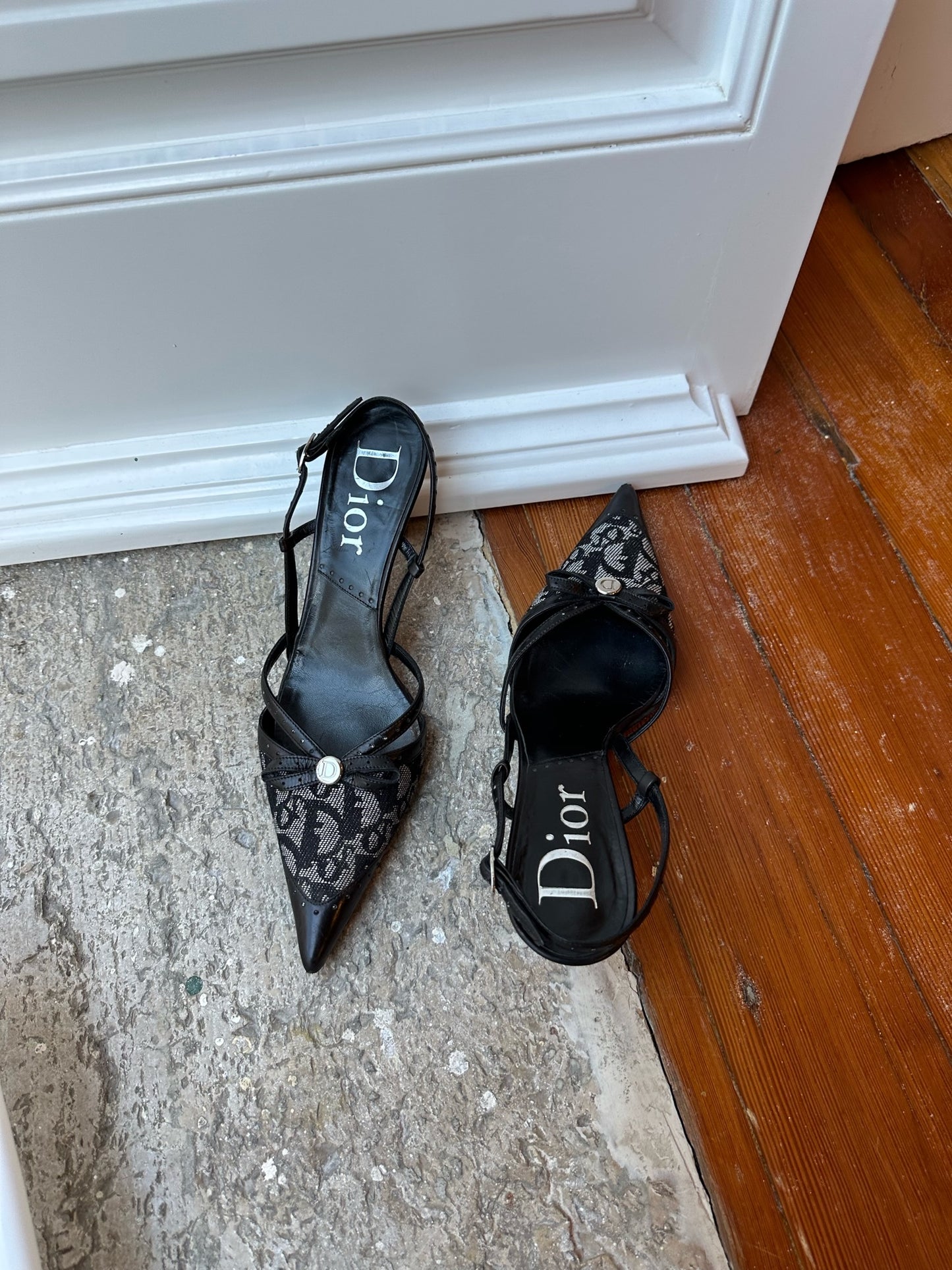 Dior Vintage Monogram Cloth Slingback Heels