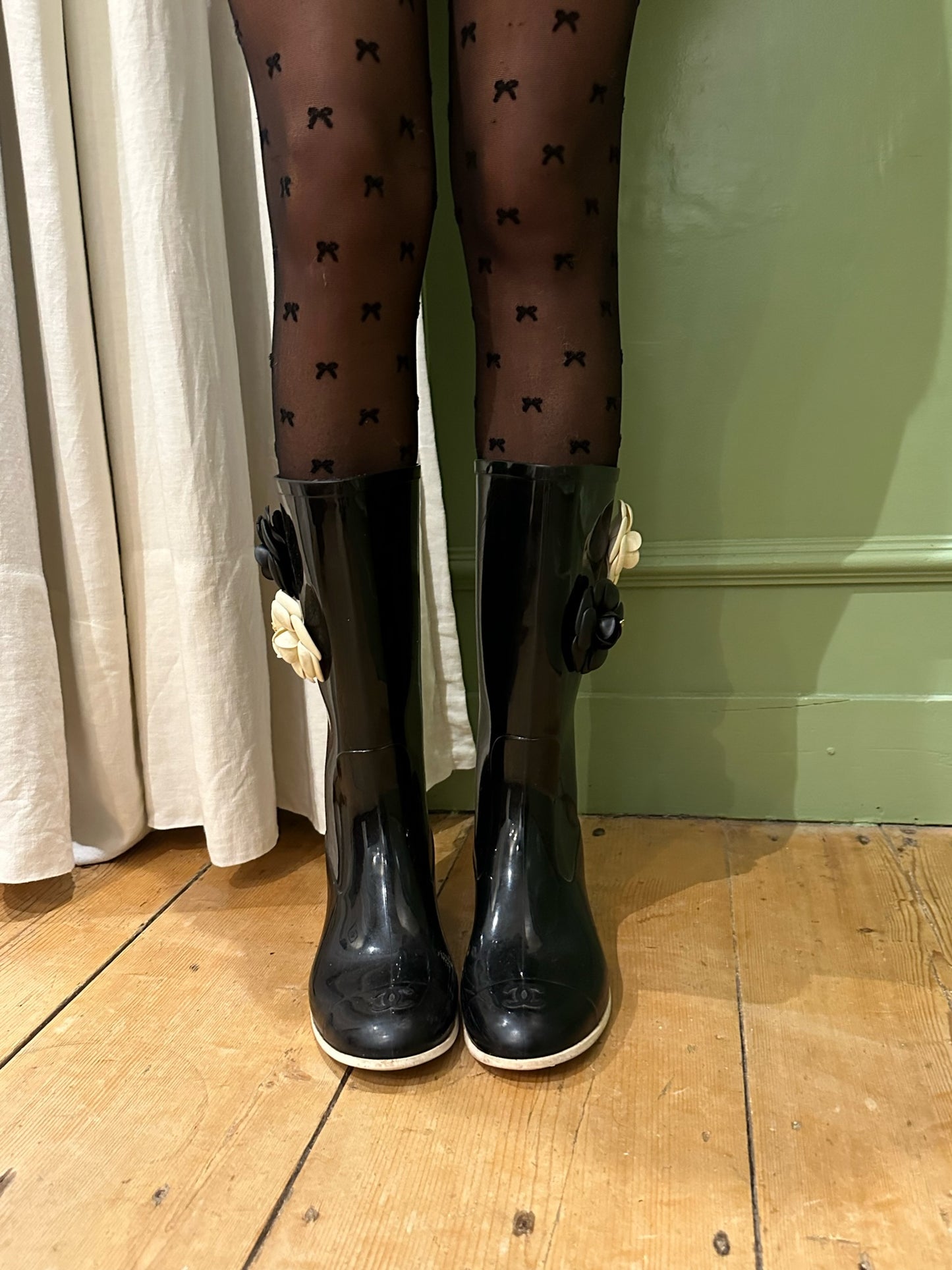 Chanel Flower Two Toned Rain Boots