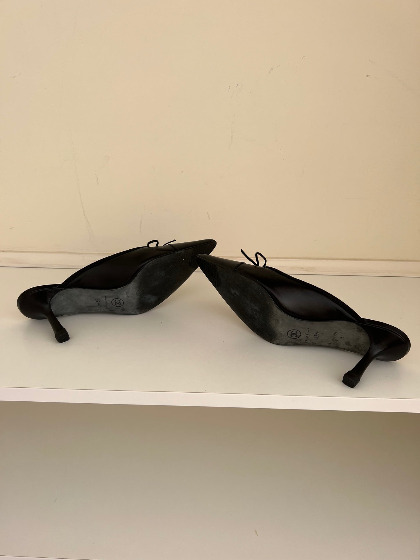 Black Vintage Chanel CC Mules