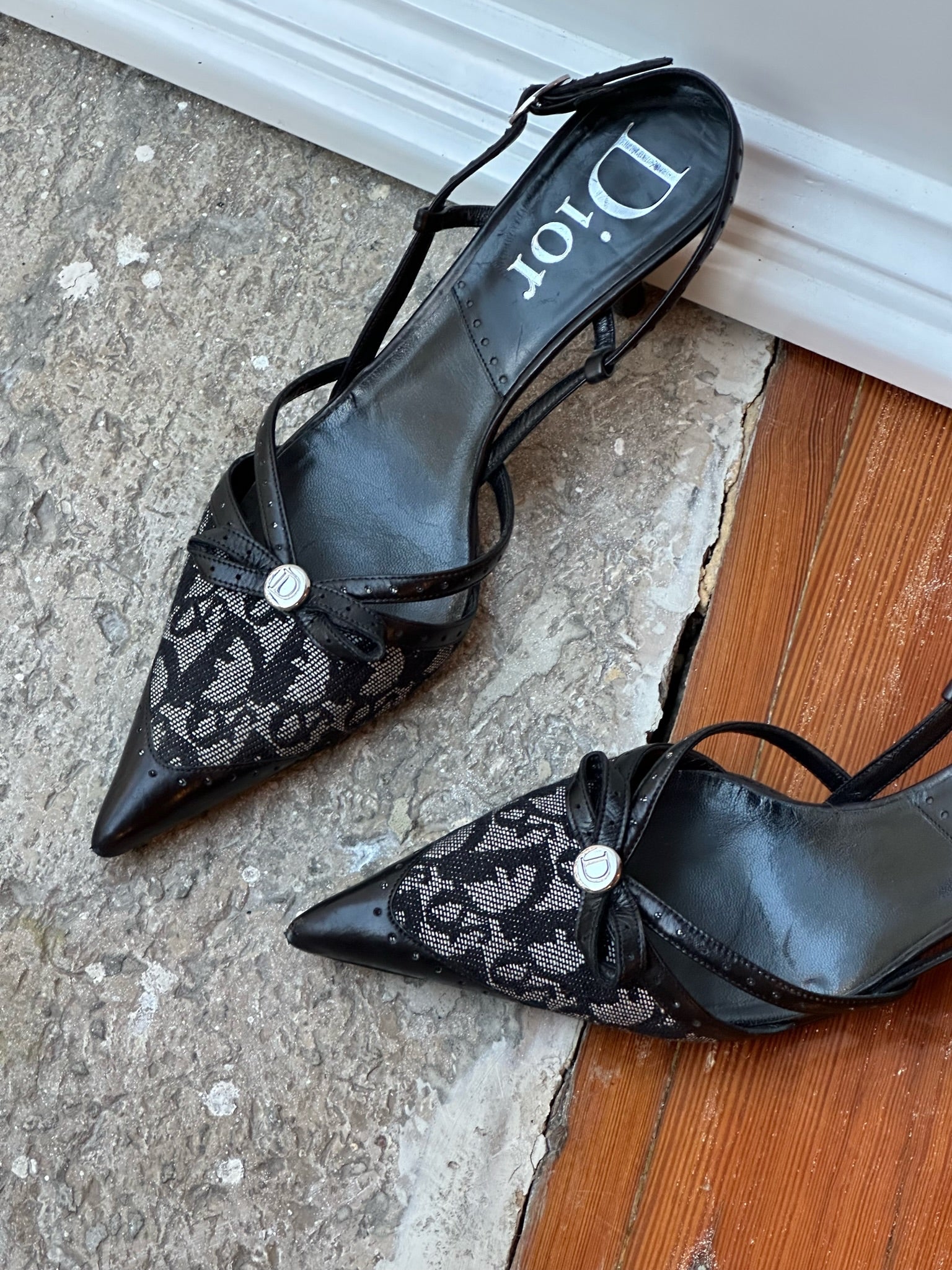 Dior Vintage Monogram Cloth Slingback Heels – ChezCharlene