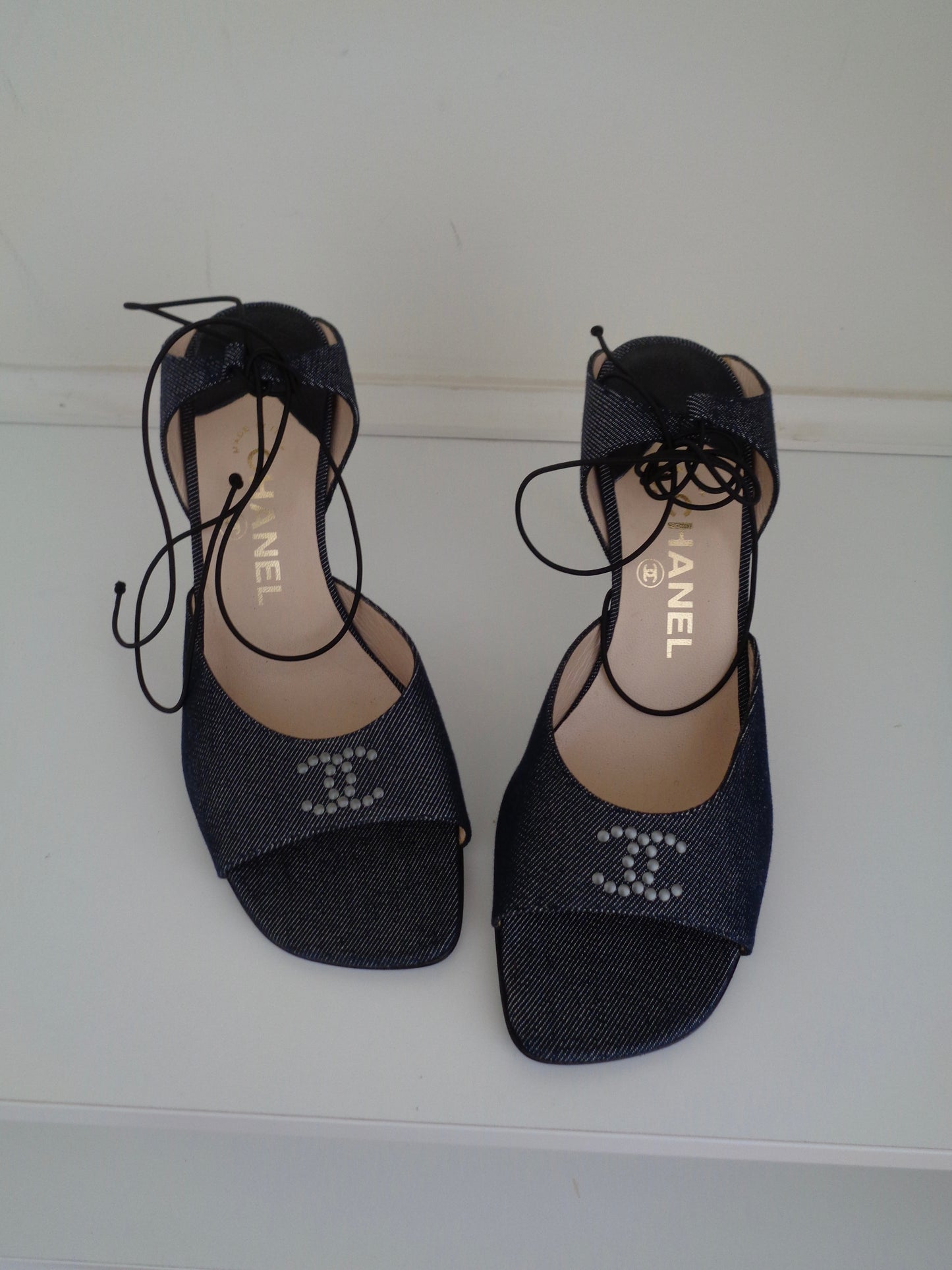 Vintage Chanel Denim Wrap Around Sandal Heels