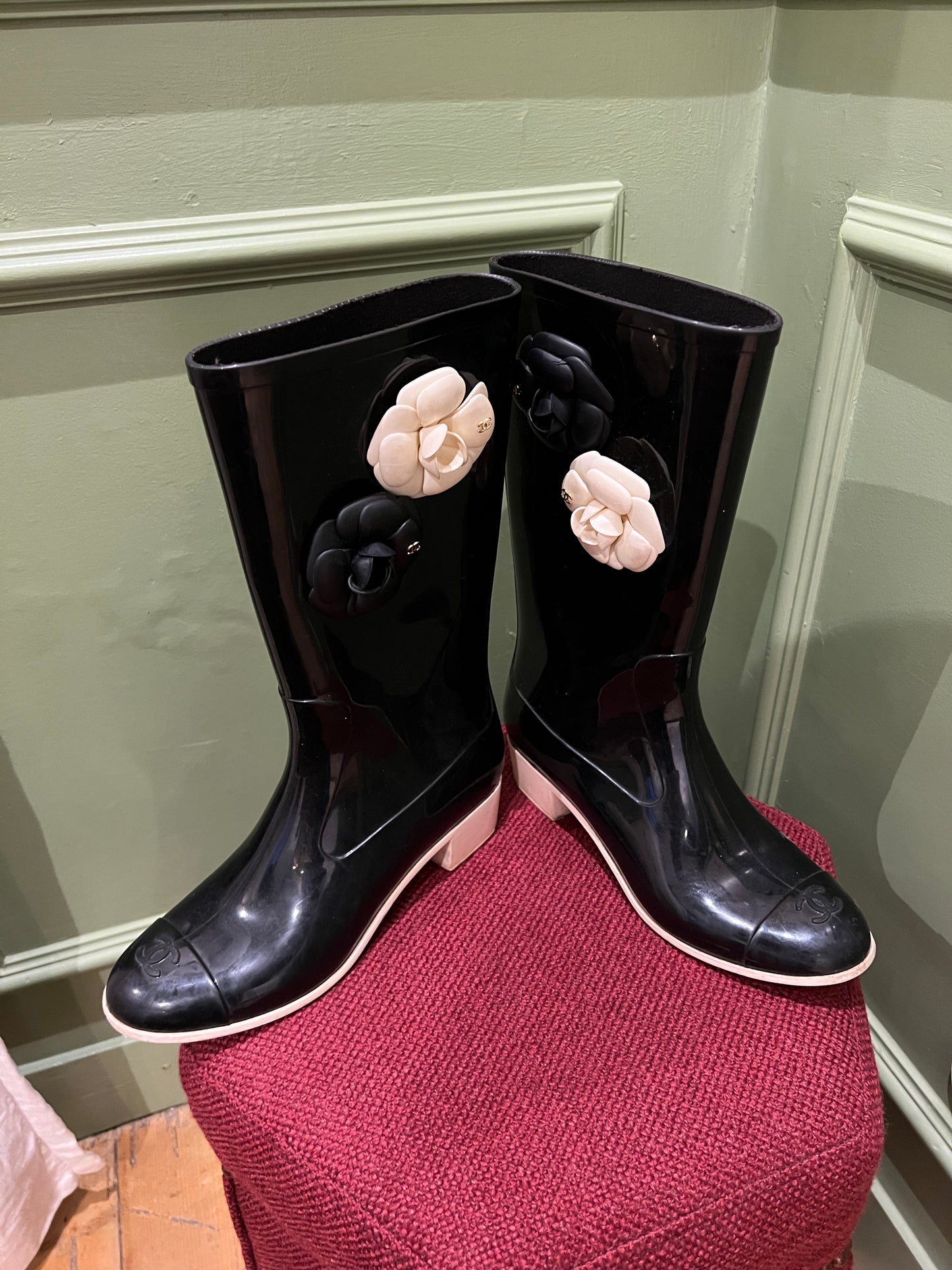 Chanel Flower Two Toned Rain Boots