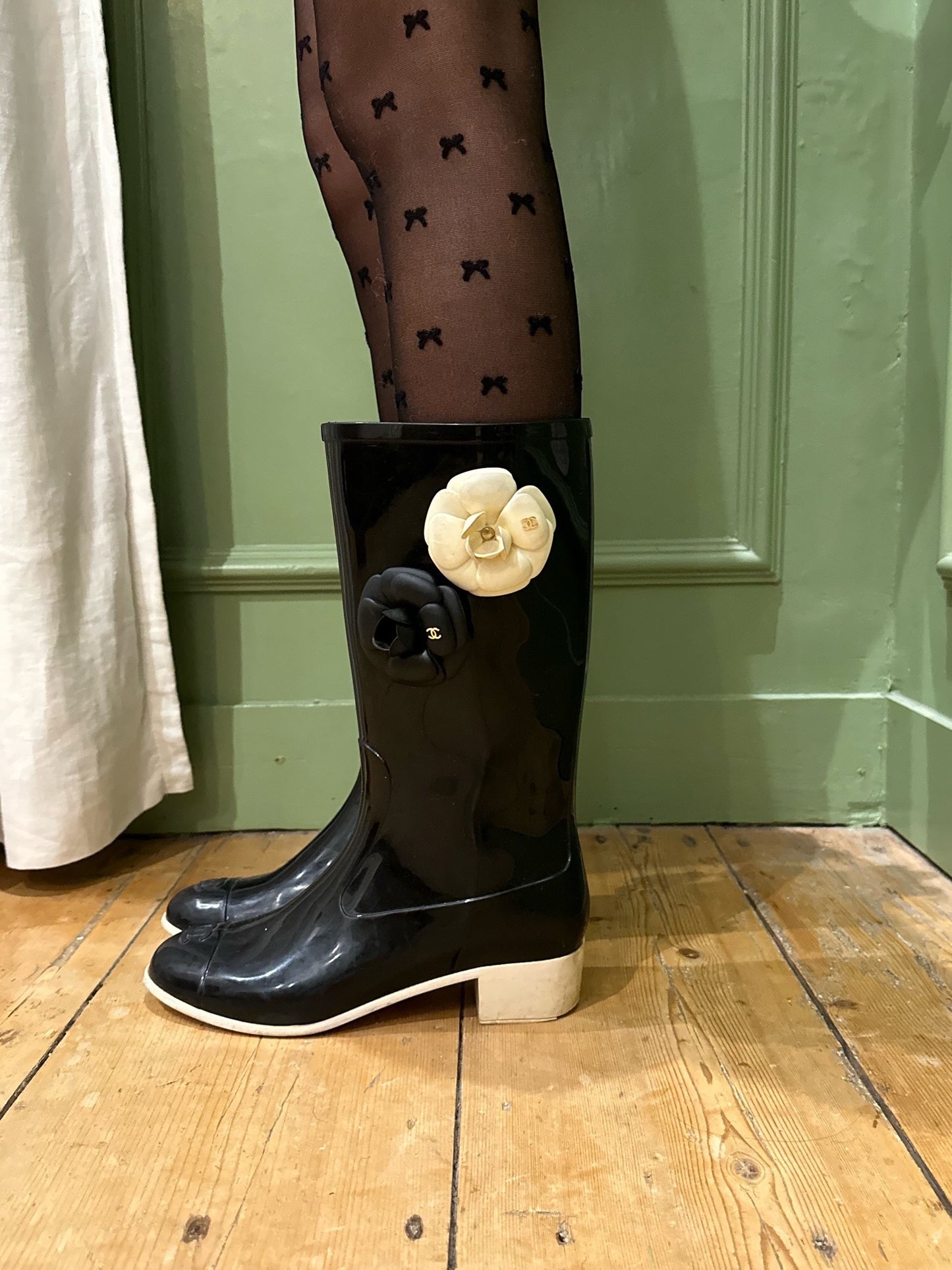 Chanel Flower Two Toned Rain Boots