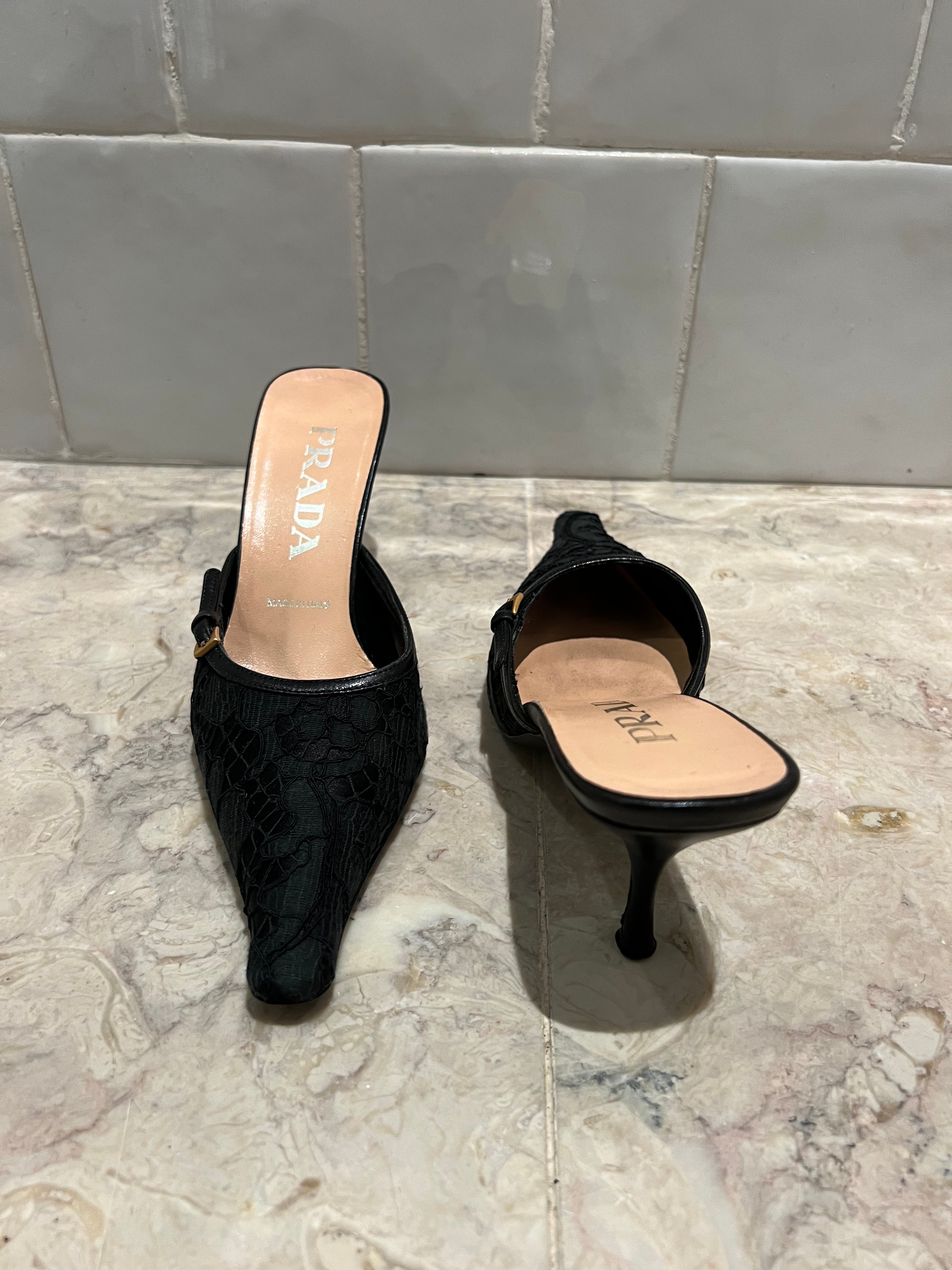 Prada kitten heel online mules