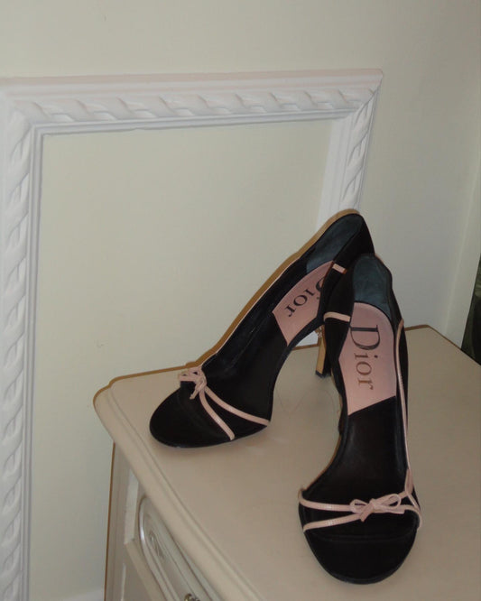 Vintage Dior Black & Pink Iconic Bow Heels