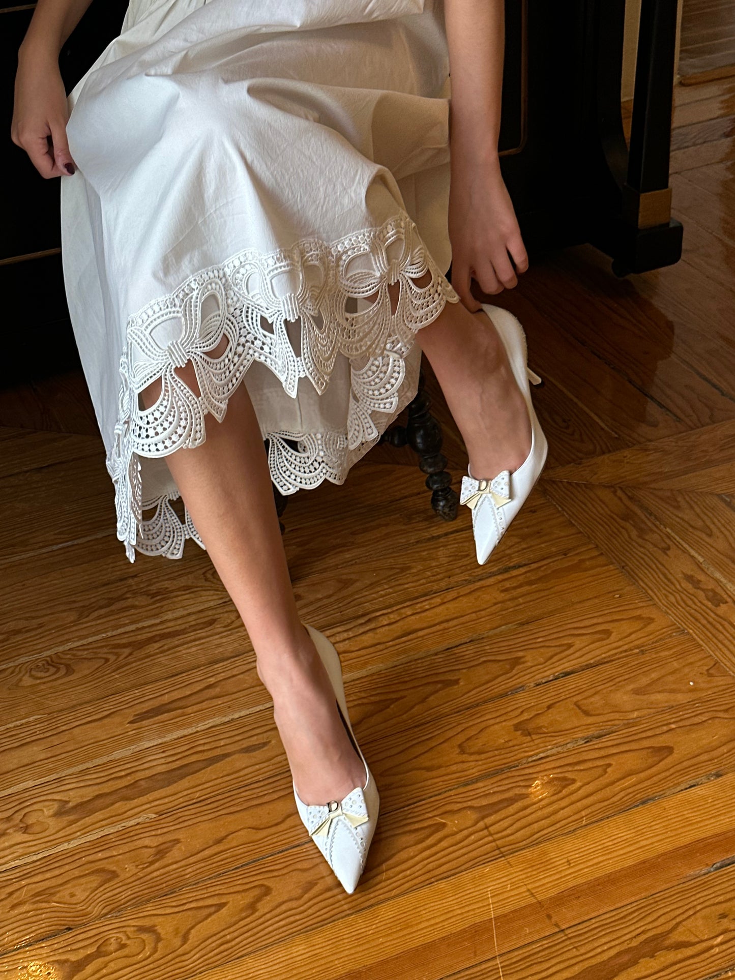 White/Cream Dior Bow Heels