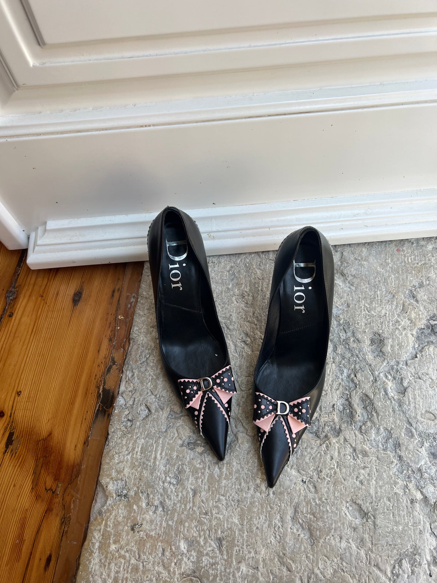Black & Pink Bow Dior Heels