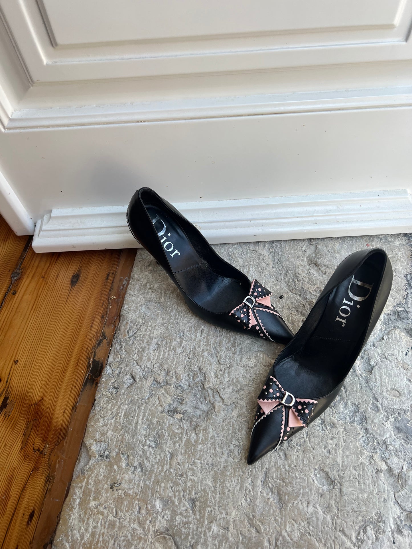 Black & Pink Bow Dior Heels